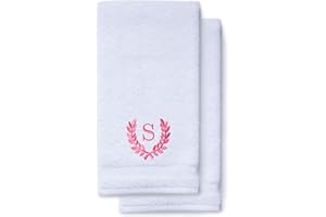 TURQUAZ Decorative and Monogrammed Hand Towels for Bathroom Kitchen Makeup | Personalized Gift for Wedding-Bridal | Roman Font Custom Luxury Turkish Towel | Spa Collection, Oversized, 16 X 30 Inch, Set of 2