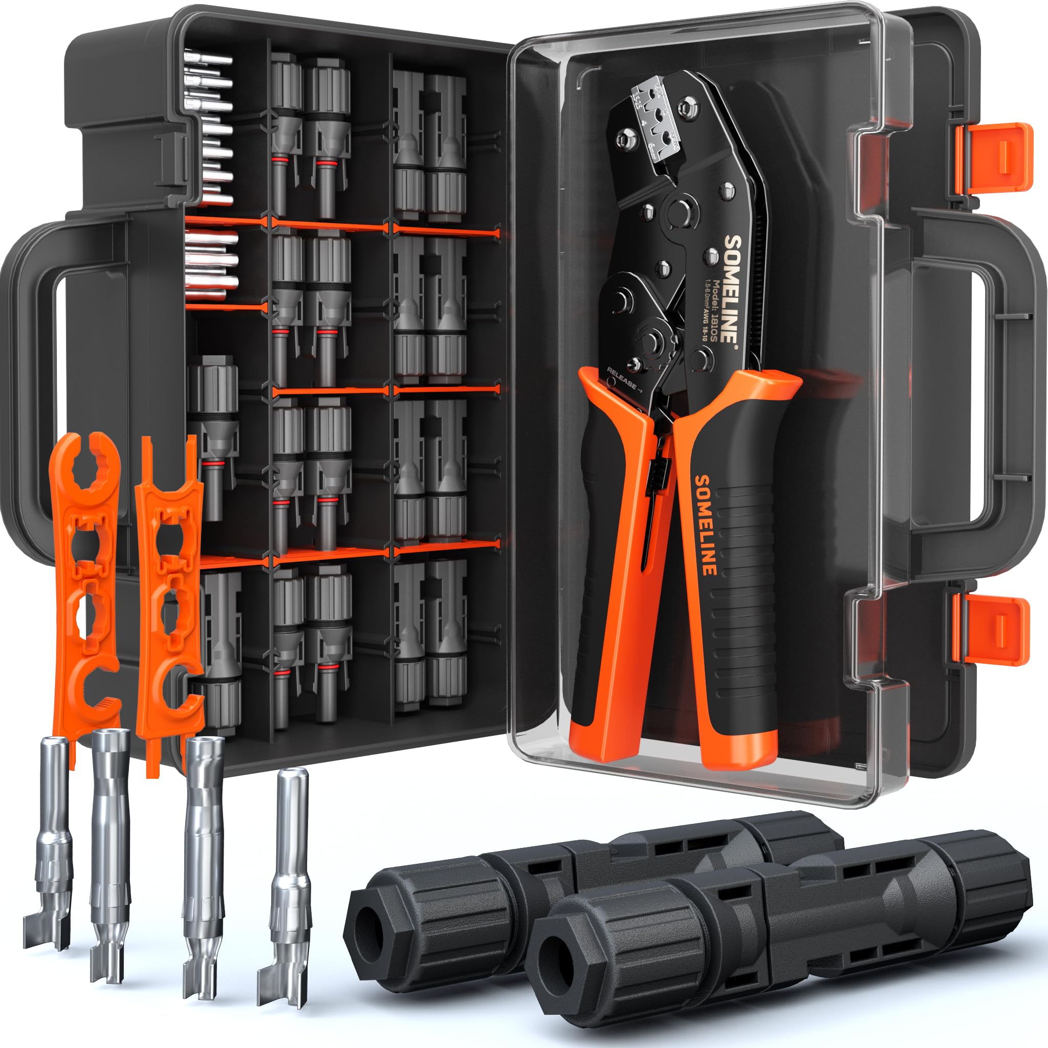 SOMELINE Solar Crimping Tool Kit – Crimping Pliers for 2.5/4/6 mm² (14/12/10 AWG) PV Cables – Includes 12 Pairs of Solar Connectors and Spanners – Solar Panel Connectors Kit