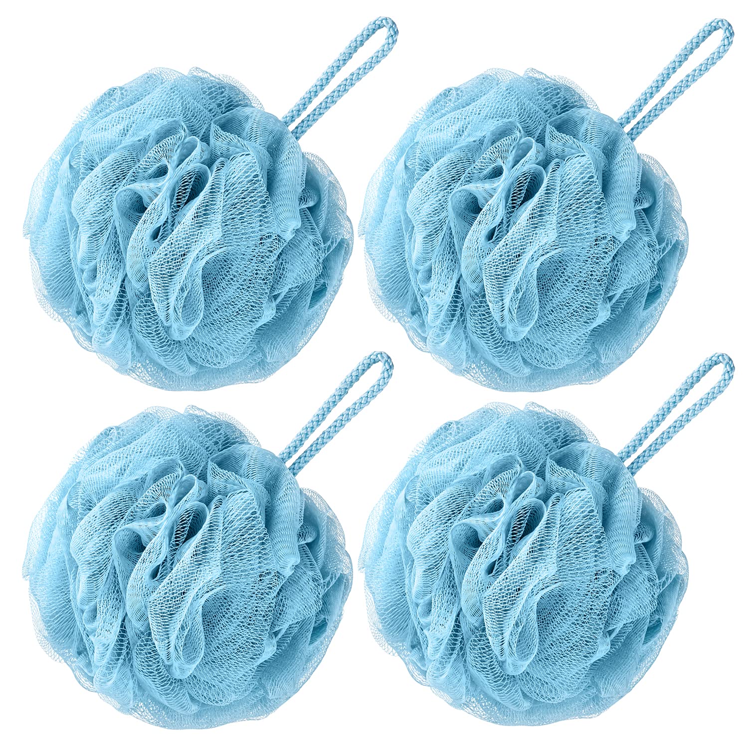 VANZAVANZU Bath Loofah Large 80g Shower Sponge Body Scrubber Mesh Pouf for Men and Women, Set of 4 (Turquoise)