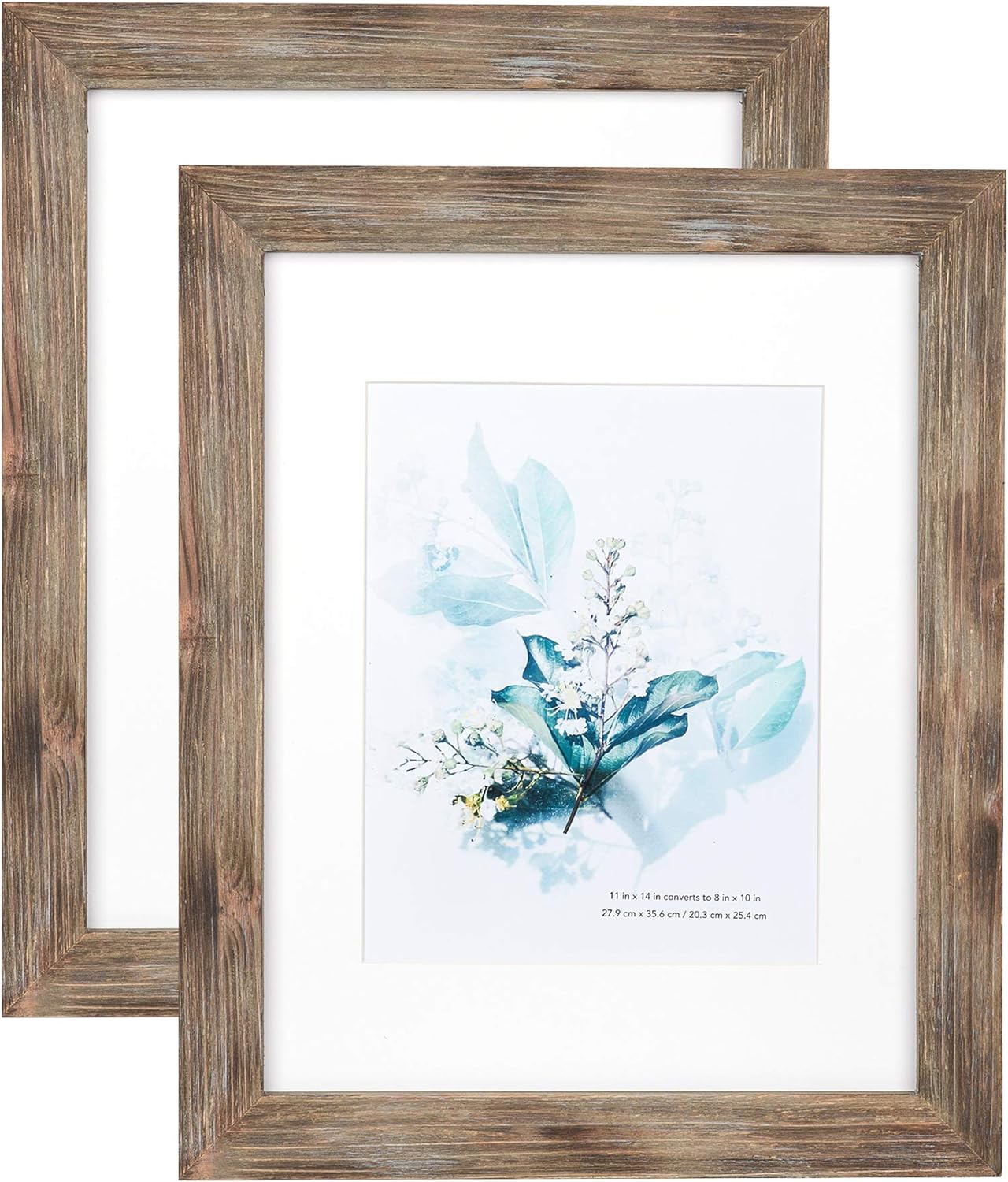 Photo Albums, Frames & Accessories - KAIWIN 100% Solid Wood Brown 11x14 Picture Frame 2 Pack Display Picture 8x10 with Mat, HD Glass Inside, Rustic Wooden Photo Frames for Wall Mounting