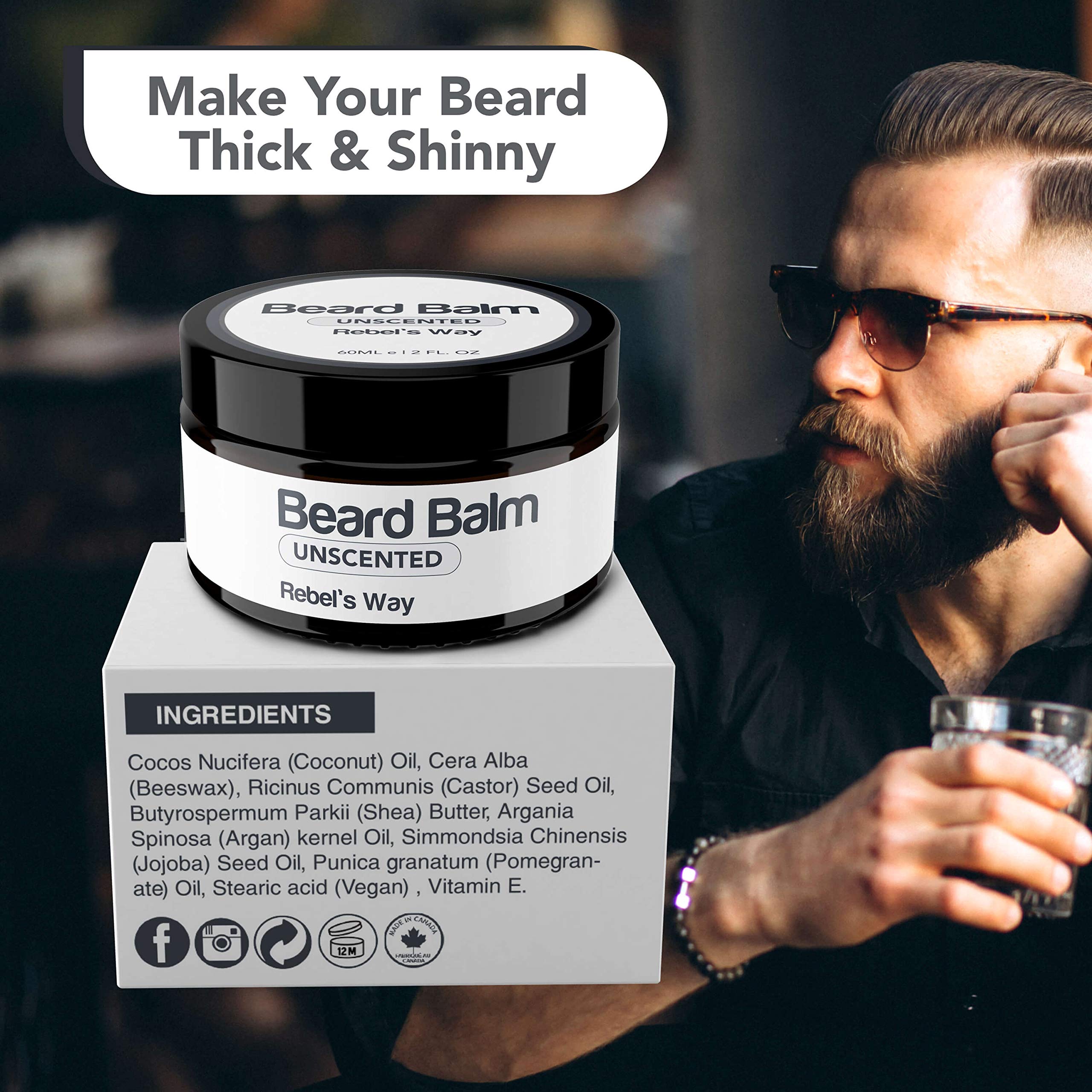 Unscented Beard Balm Made in Canada (2 Oz - 60ml)