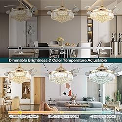 PAFRUMGE 36" Dimmable Gold Fandelier Crystal