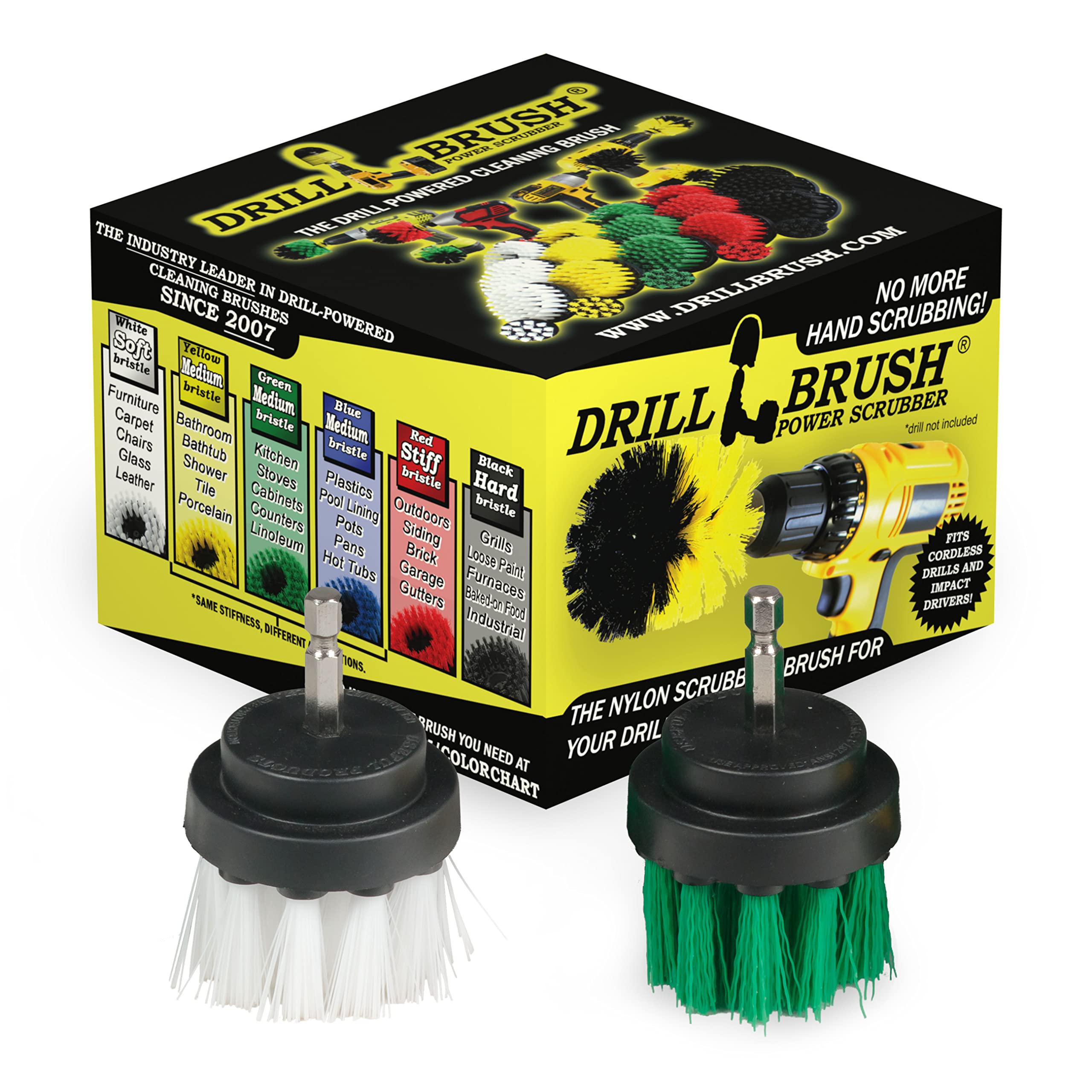 Drill Brush - Grout Cleaner - 2-inch Diameter Round Spin Brush Set - Kitchen Accessories - Scrub Stove, Oven, Sink, Tile - Carpet Cleaner - Leather, Upholstery, Fabric - Wheel Brush - Glass Cleaner