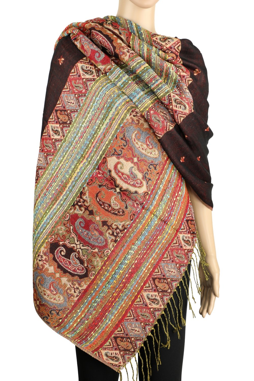 Achillea Reversible Bohemian Pashmina Ethnic Tribal Border Shawl Wrap Scarf Achillea Reversible Bohemian Pashmina Ethnic Tribal Border Shawl Wrap Scarf