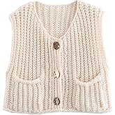 Bozanly Womens Chunky Knit Sweater Vest Cute Button Down Sleeveless Crop Crochet Cardigan Vest 2025
