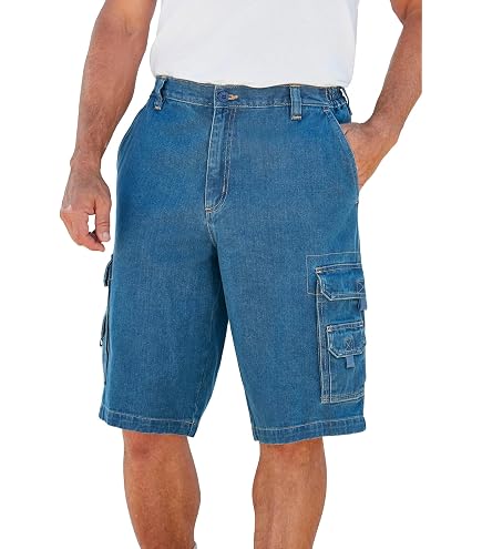 ROCXL Big Men's Denim Cargo Shorts Expandable Waist Size 46 to 70
