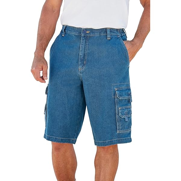 ROCXL Big Men's Denim Cargo Shorts Expandable Waist Size 46 to 70