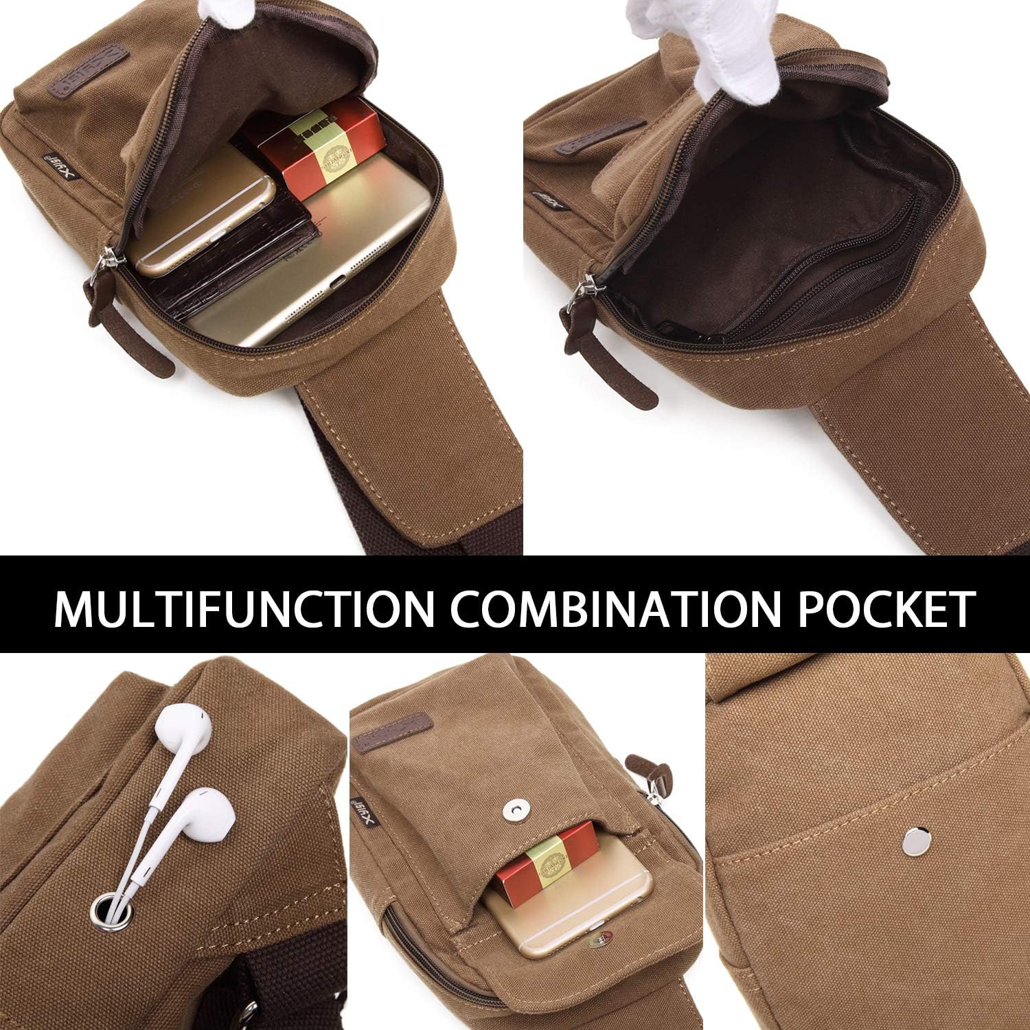 FANDARE Sling Bag Men Chest Pack Multipurpose Crossbody Shoulder Bag One Strap Backpack Canvas Lightweight Messenger Bag for Travel Hiking Cycling Camping Black - Image 5