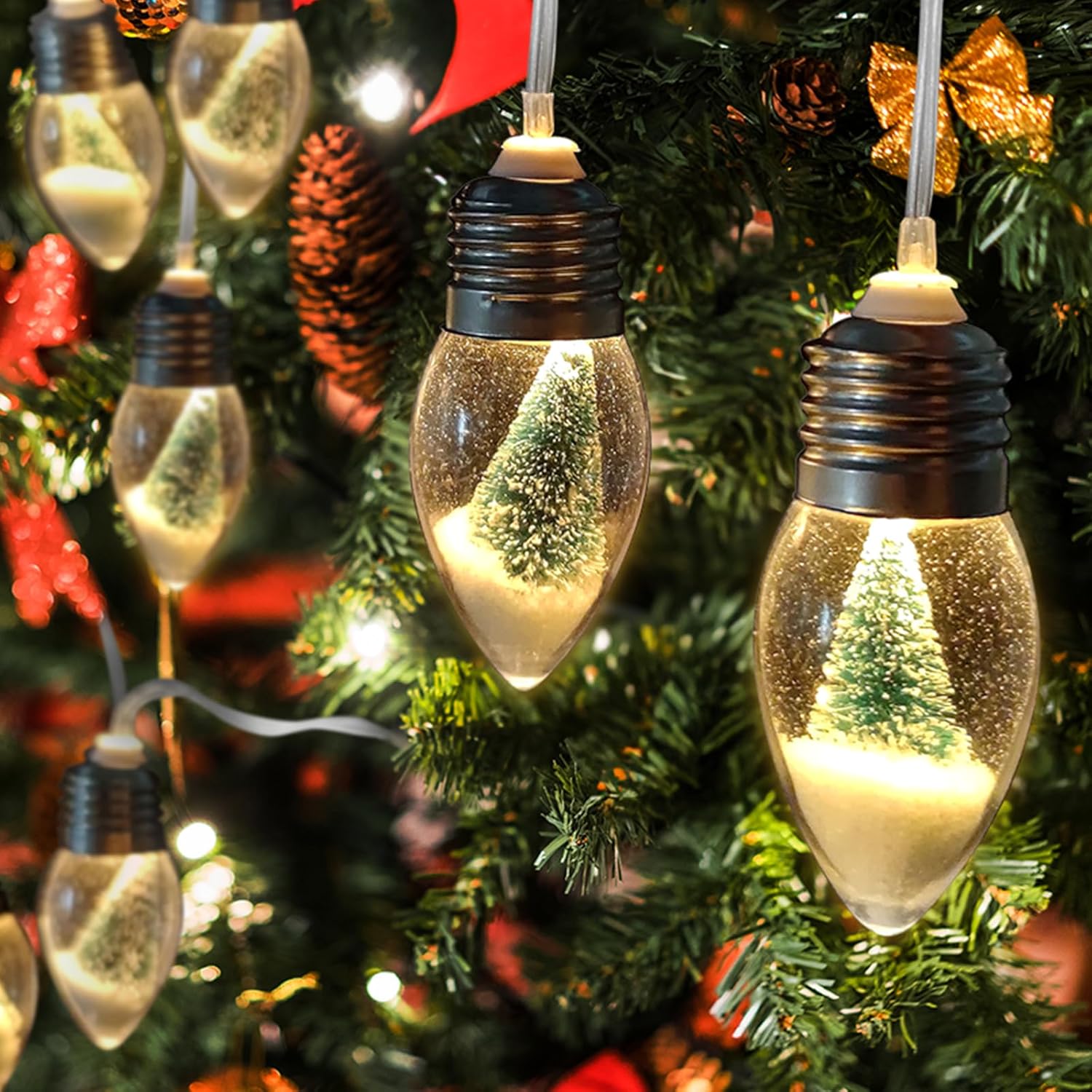 Snow Globes - Evoio Christmas Snow Globe String Lights Decoration - 2 Pack 6.6 ft 10 LED Bulbs Christmas String Lights, Perfect for Windows Stair Railing Fence Fireplace Yard Christmas Tree Ornaments