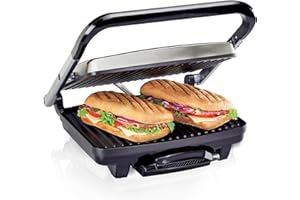 Hamilton Beach Panini Press, Sandwich Maker & Electric Indoor Grill, Upright Storage, Nonstick Easy Clean Grids, Stainless St