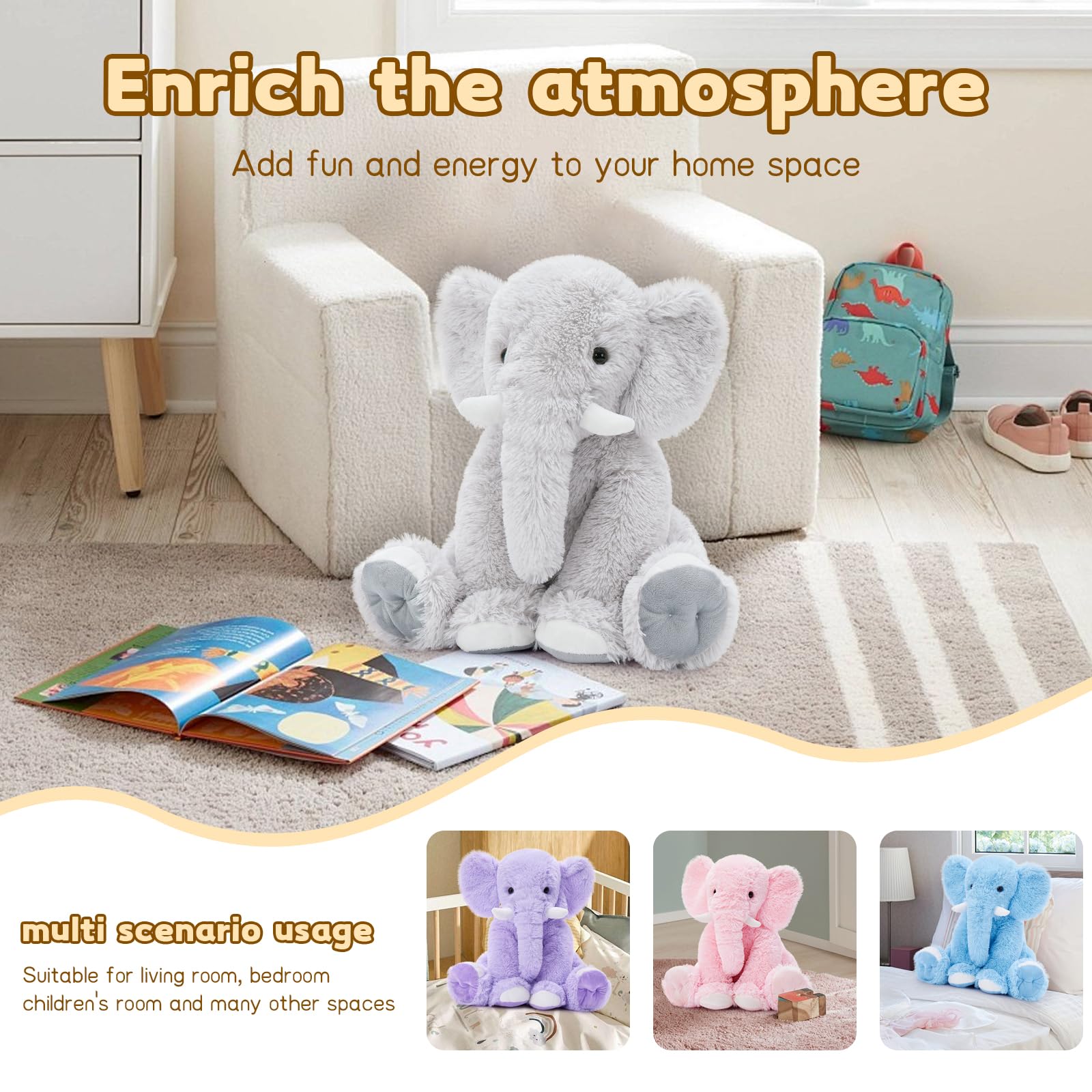 MorisMos Elefant Kuscheltier XXL,50cm groß Elefant Plüschtier Stofftier, Grau riesen Plüschelefant,Geburtstag Weihnachten Geschenk für Kinder Baby Mädchen Jungen 5
