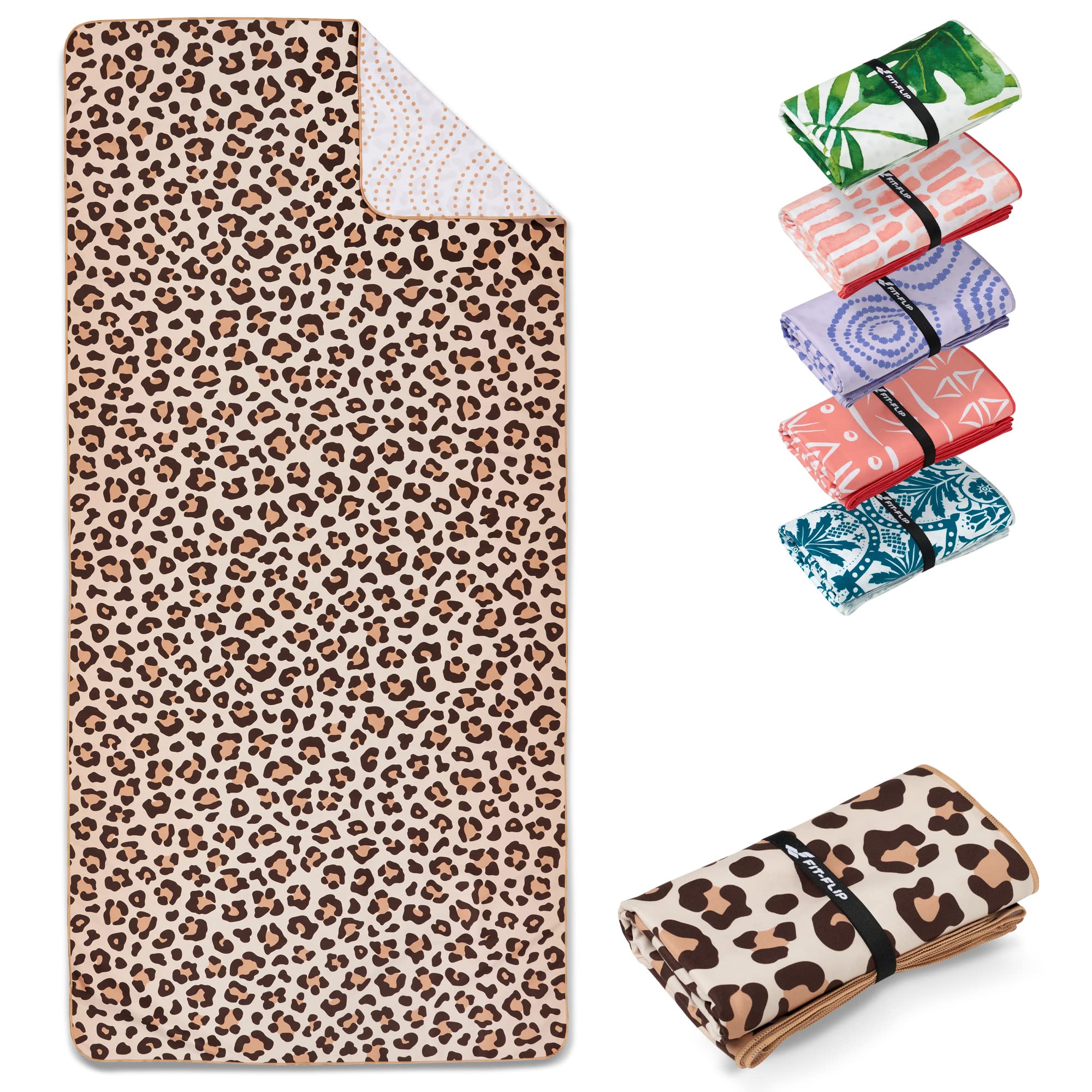 Fit-Flip Beach towel microfibre - large quick dry towels - for travel and swimming - lightweight, compact and super absorbent - sand free, 100% recycled - Leo 160x90cm