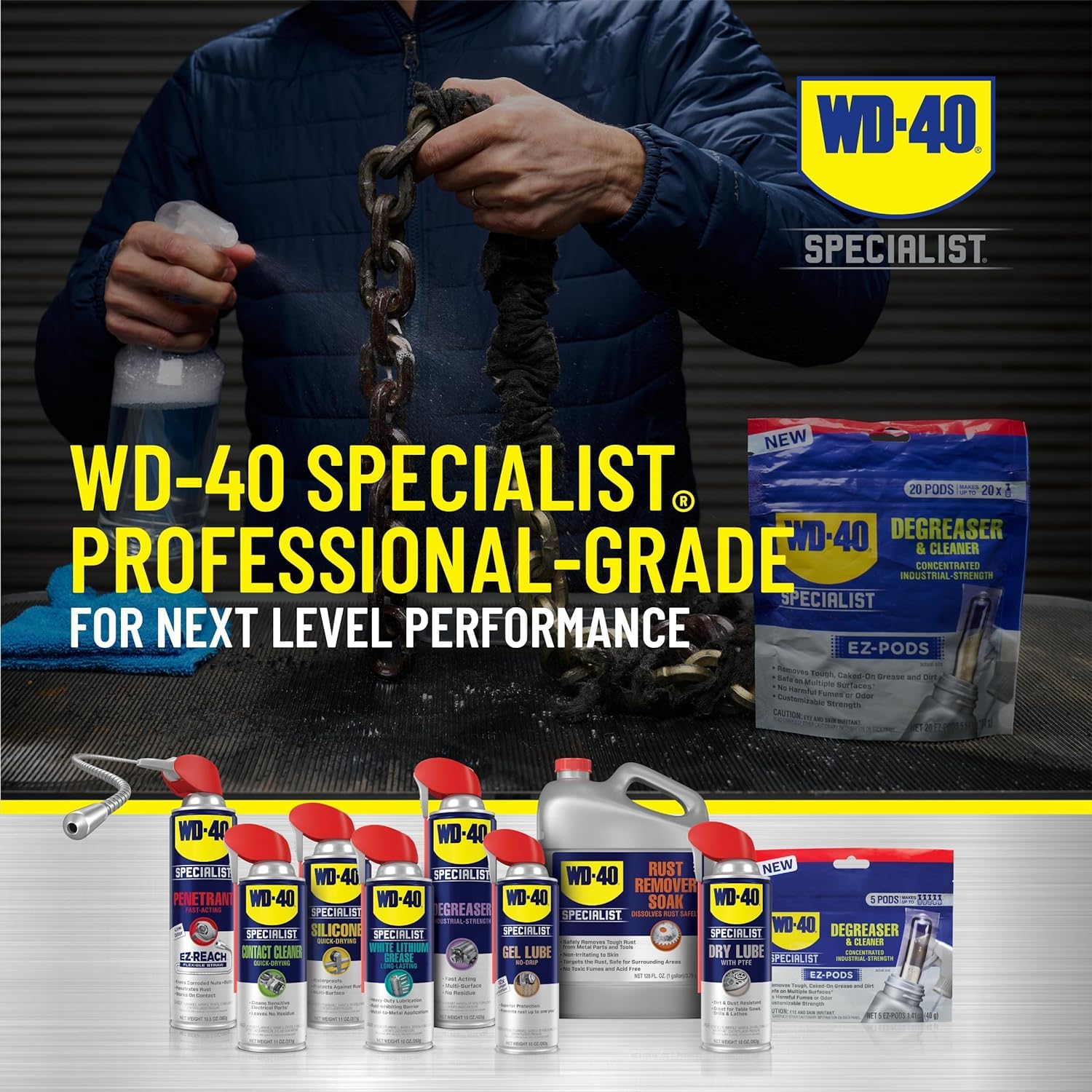 WD-40 Specialist Degreaser and Cleaner EZ-PODS, Customizable Industrial-Strength Concentrate, Multi-Surface Cleaning Solution, Cleans and Degreases BBQ, Patio Cleaner,1-Pack of 5 PODS