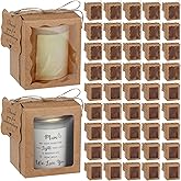 ReliThick 100 Set Candles Gift Boxes Include 100 Pcs Transparent Candles Packaging Box 3.35x3.35x3.94 in for 10oz Candle Jar 100 Thank You Tags a Roll Rope for Birthday Baby Shower Wedding