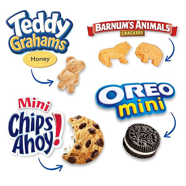 NABISCO TEAM FAVORITES VARIETY PACK, OREO MINI, CHIPS AHOY! MINI, TEDDY GRAHAMS HONEY & BARNUM’S ANIMAL CRACKERS, 30 SNACK PACKS