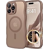 CAPRARO for iPhone 16 Pro Case for Women Girls, Upgraded [Full Camera Protection] [Compatible with MagSafe] Cute Wave Translucent Matte Phone Case for iPhone 16 Pro, Brown