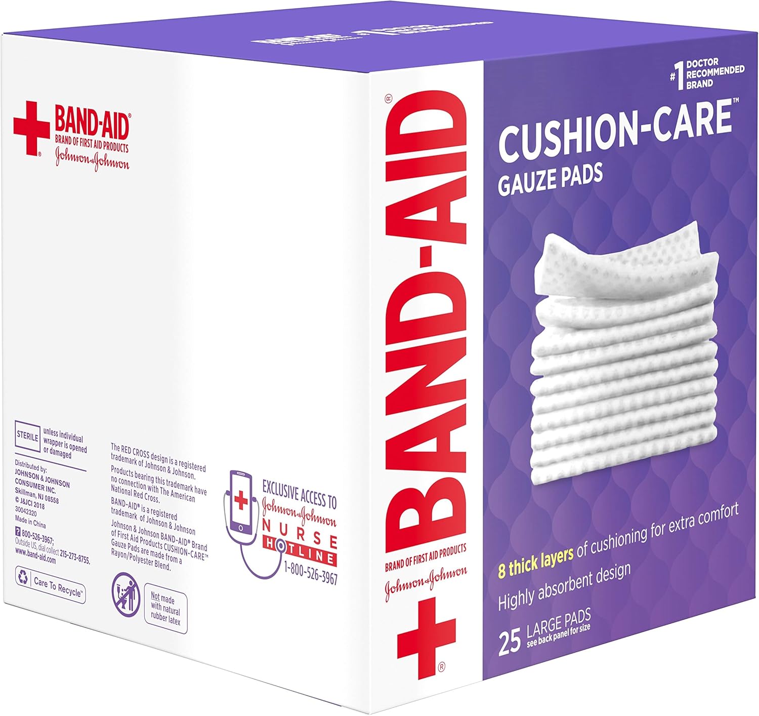 Band-Aid Brand Cushion Care Sterile Gauze Pads for Protection of Minor Cut, Scrapes & Burns, Non-Adhesive & Wound Care Dressing Pads, Large Size, 4 inches x 4 inches, 25 ct: Health & Personal Care
