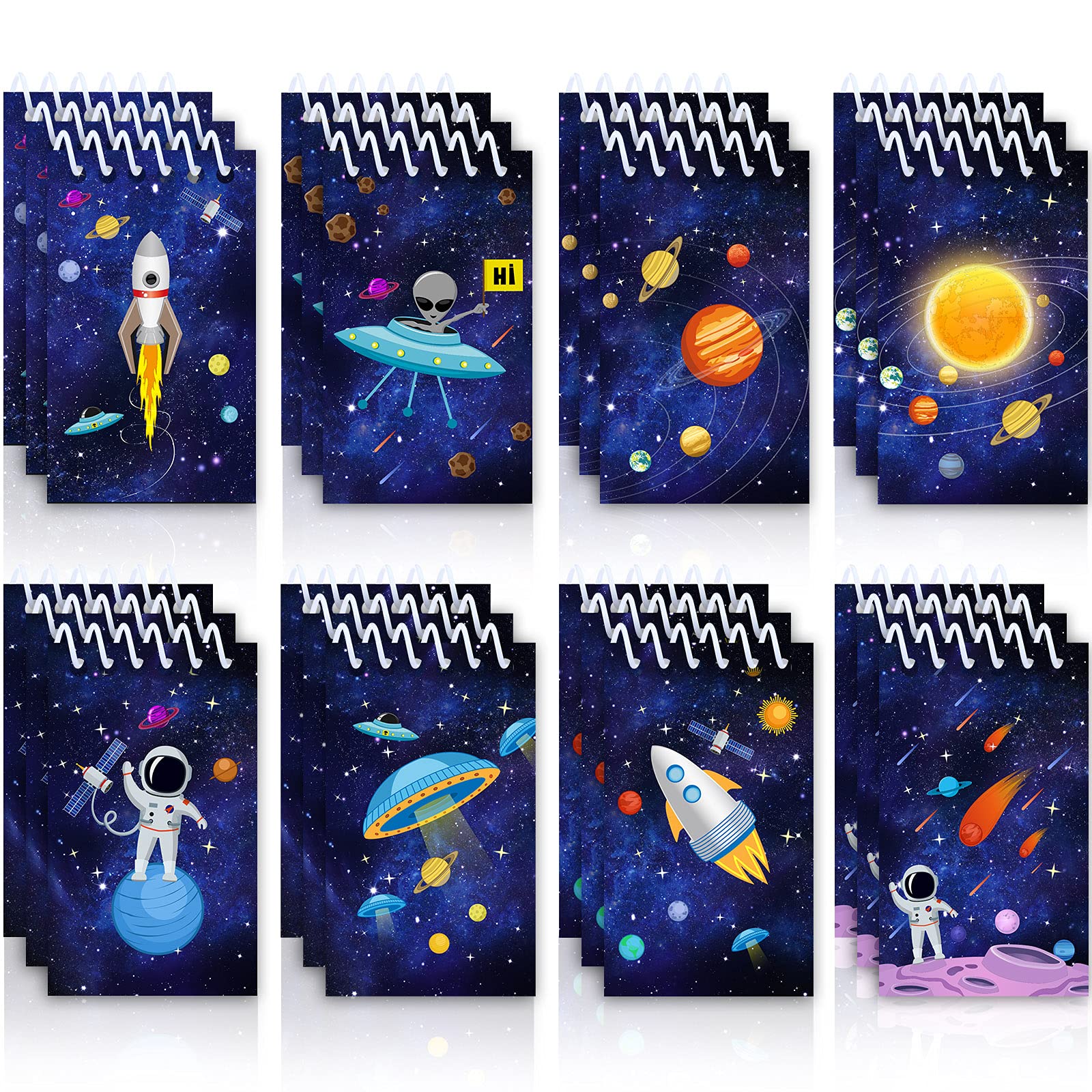 24 Pieces Outer Space Galaxy Mini Notepads, Science Astronaut Rocket Memo Spiral Tiny Notebooks Teacher Classroom Reward Supply for Boys Girls Solar System Planet Birthday Theme Party Favor