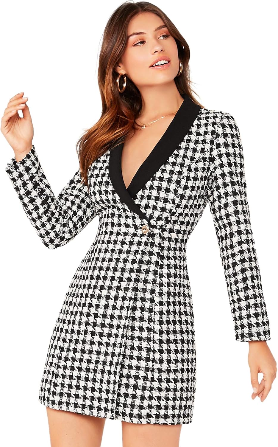 black puff sleeve button up blazer dress
