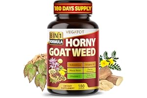Horny Goat Weed 600 mg with Yohimbine, Tongkat Ali, Maca, Tribulus & Panax Ginseng – 8-in-1 Strength & Vitality Support – 180 Capsules – Vegatot – Gluten-Free, Lab Verified