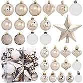 Champagne Christmas Ornaments - 52 Pack Plastic Shatterproof Baubles Set for Tree, Wreath, Wedding & Party Indoor Decor