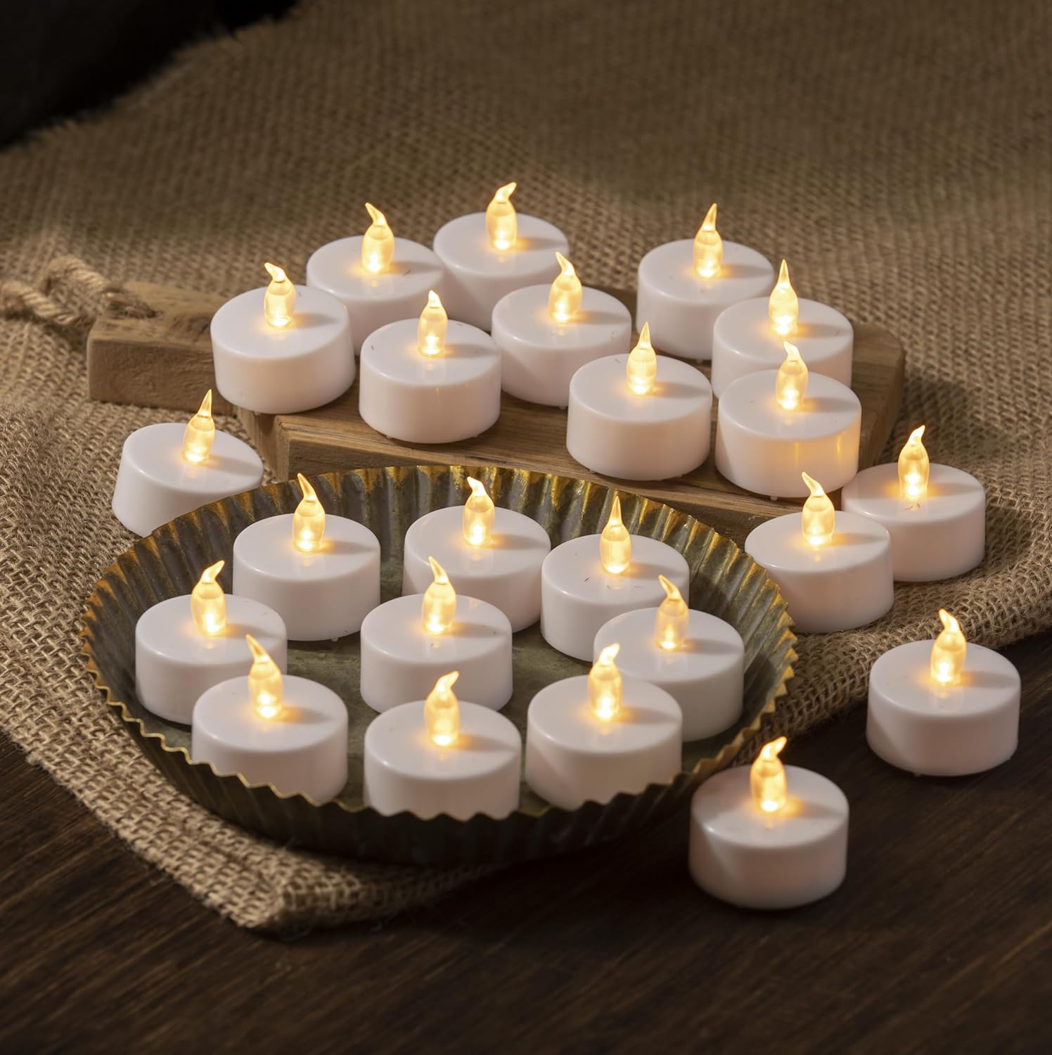 Lighting - meSiYacu Battery Operated Tea Lights, LED Tea Lights,Realistic Tea Lights Candles, Flickering Electric Tealights Candles, Flameless Tea Candles, Decoration for Christmas&Wedding [24 Pack](Yellow)