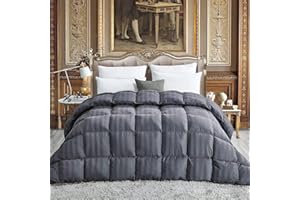 Grandeur Linens Luxurious 1200 Thread Count Siberian Goose Down Comforter, 100% Egyptian Cotton Cover, Damask Stripe, 50 Oz Fill Weight (Twin XL, Gray)