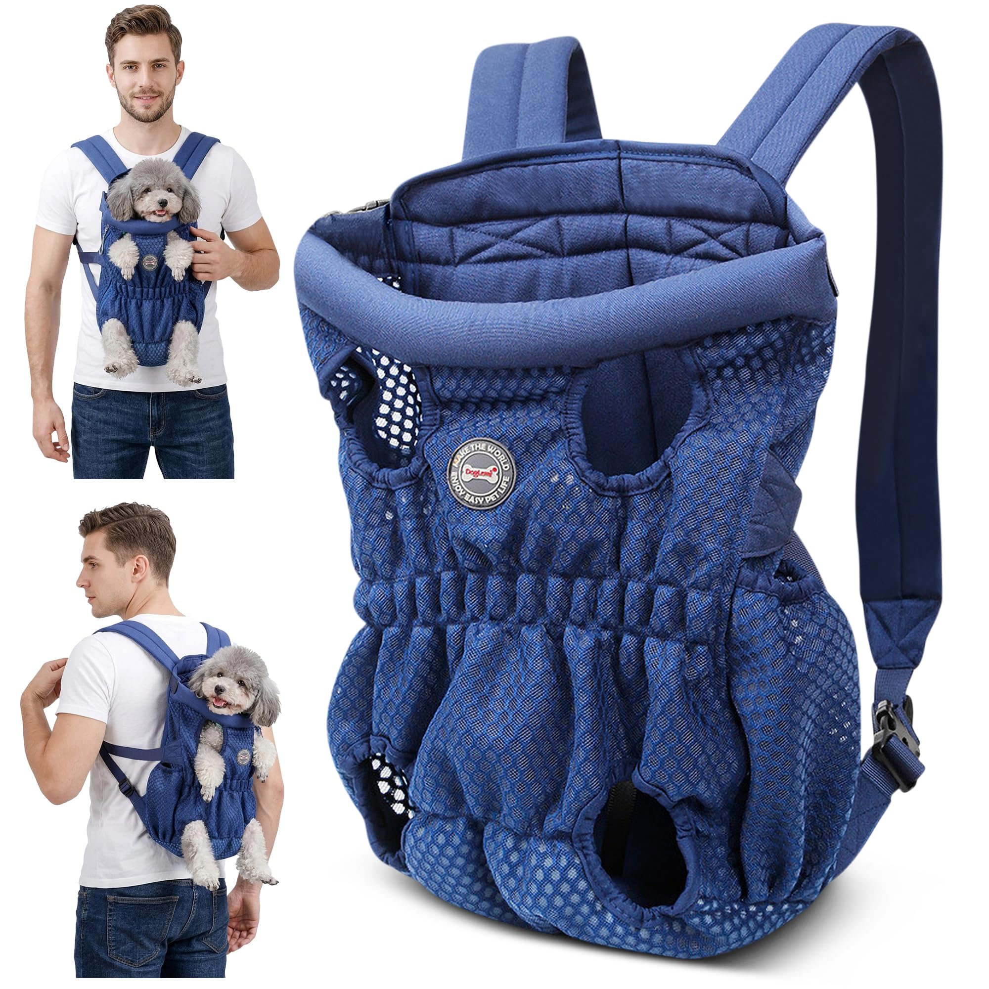 ALLSOPETS Dog Carrier Backpack for Small Medium Dogs – Lightweight, Breathable and Comfortable Front Pet Carrier with Safety Hook, Hands-Free for Travel Hiking Outdoor (Midnight Blue, M)