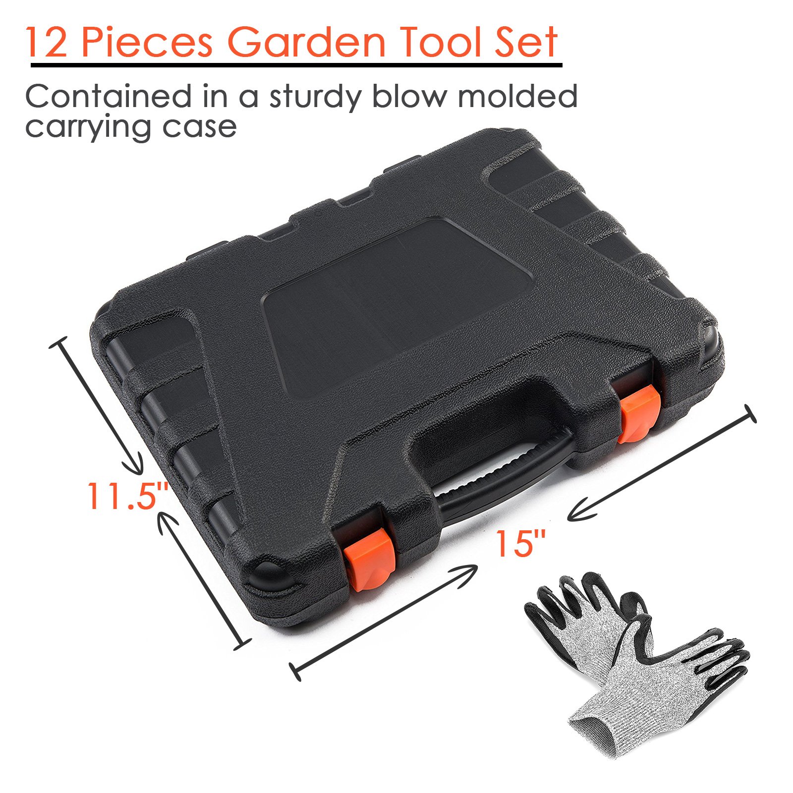 KORAM 13-Pieces Garden Tools Kit Plant Care Tool Home Improvement Tool Sets with Carrying Case Include Secateurs, Trowel Pruners, Pruning Saw, Rakes