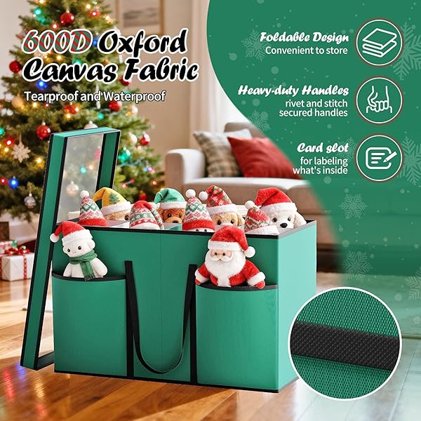 CHRISTMAS FIGURINE STORAGE BOX & NUTCRACKER STORAGE CONTAINERS WITH VISIBLE LID AND CARDBOARD DIVIDERS, KEEPS 8 HOLIDAY 15″-FIGURINE COLLECTIBLES, XMAS DECORATION STORAGE BAG, 600D OXFORD / GREEN
