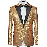 Men's Sequin Blazer One Button Tuxedo Suit Jacket Party Festival Wedding Prom