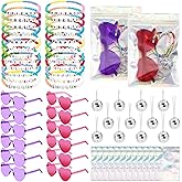 Landical 60 Pcs Valentines Day Gifts Kpop Party Favors 12 Sets Music Sets with Friendship Bracelets Disco Ball Necklace Heart Sunglasses Gift Bag Exchange Gift(Rose Red, Purple)