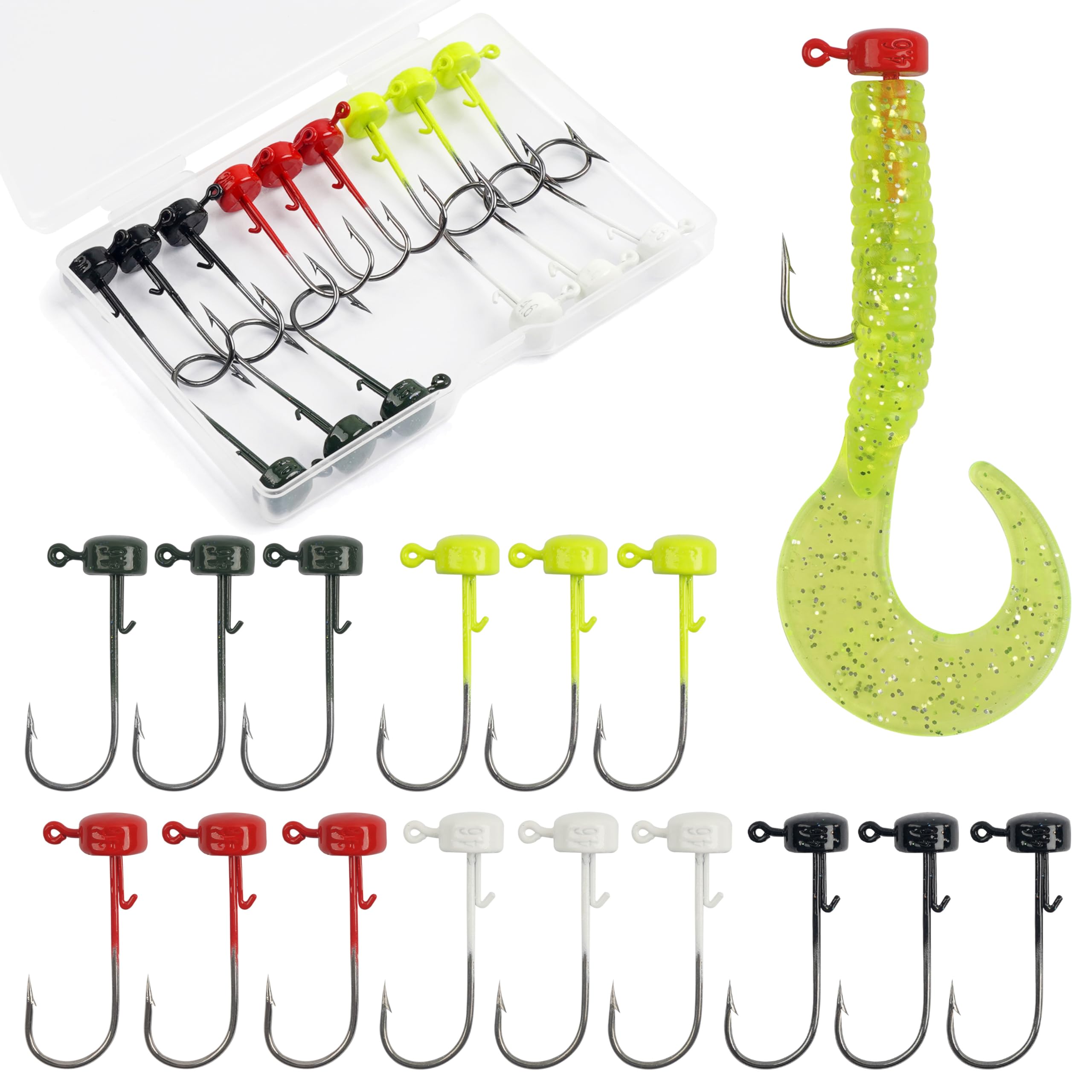 Ned Rig Fishing Jig Heads Kit, 15pcs Finesse Mushroom Head Fishing Hooks for Soft Bait Lures Bass Crappie Freshwater Saltwater 2.8g 3.5g 4.6g