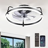 Ceiling Fan with Lights, 20'' Low Profile Ceiling Fans, 3000-6500K Dimmable | Fandelier LED Fan Light, Black Modern Flush Mount Ceiling Fan, 6 Speeds Reversible DC Motor Noiseless for Bedroom, Kids Room