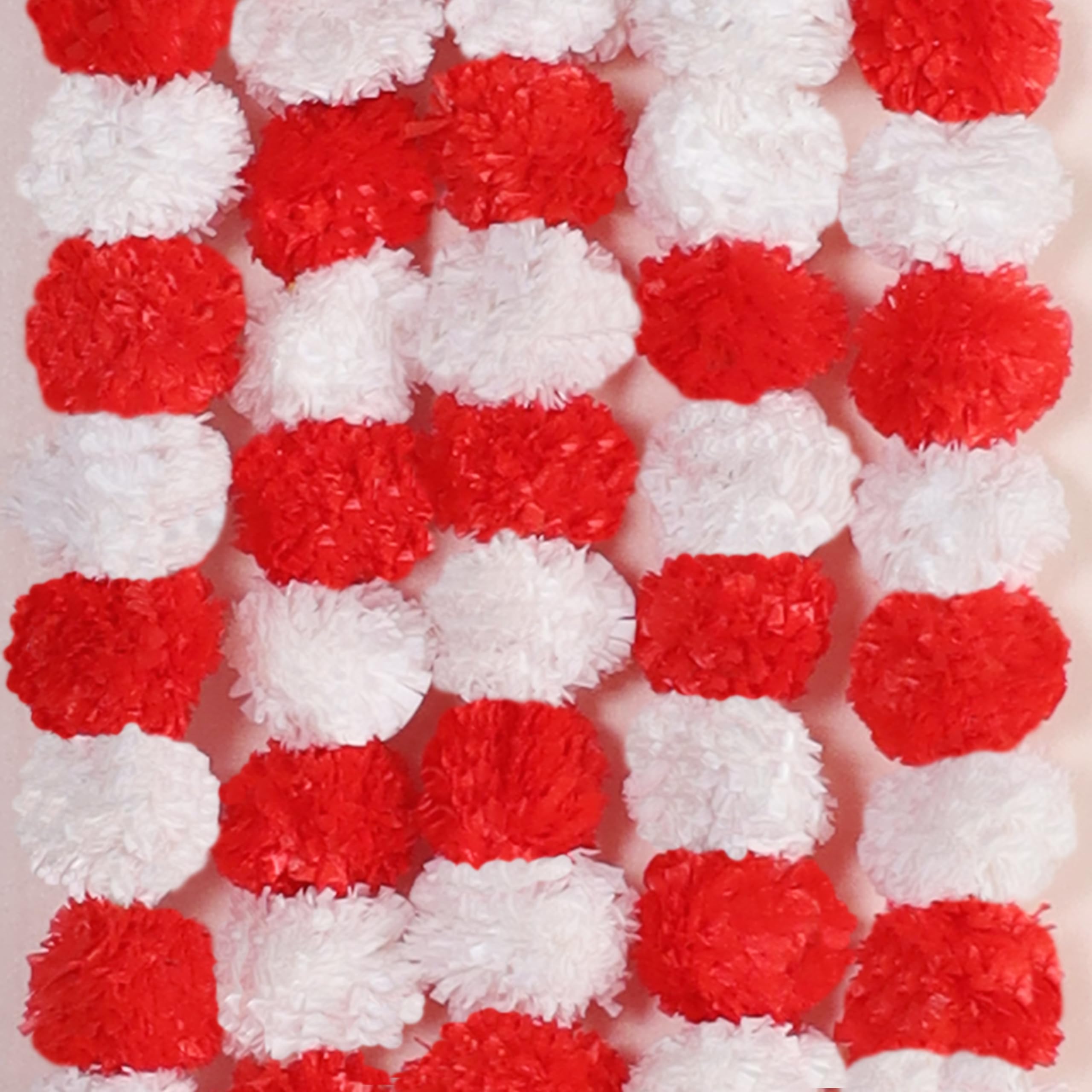5 PC - 4.5 feet Marigold Garlands Halloween Diwali Pooja Indian/American Wedding Party Mantle Decoration Faux Artificial Floral Strings Christmas Fall Festival Spring Bush Floral Decor - Red and White — image 1