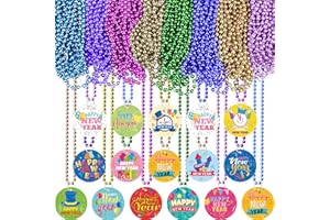 LECONCES New Year Beads Necklaces with Pendant, 48pcs Neon Beads Necklaces, Colorful Paper Pendant New Year Party Favors, 16 Styles