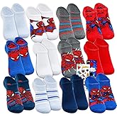 Spiderman Socks for Boys Set - Accessories Bundle with 12 Pairs of No Show Marvel Socks for Kids Size 10-4, Ages 6-8 Plus Stickers, More | Spiderman Apparel Set