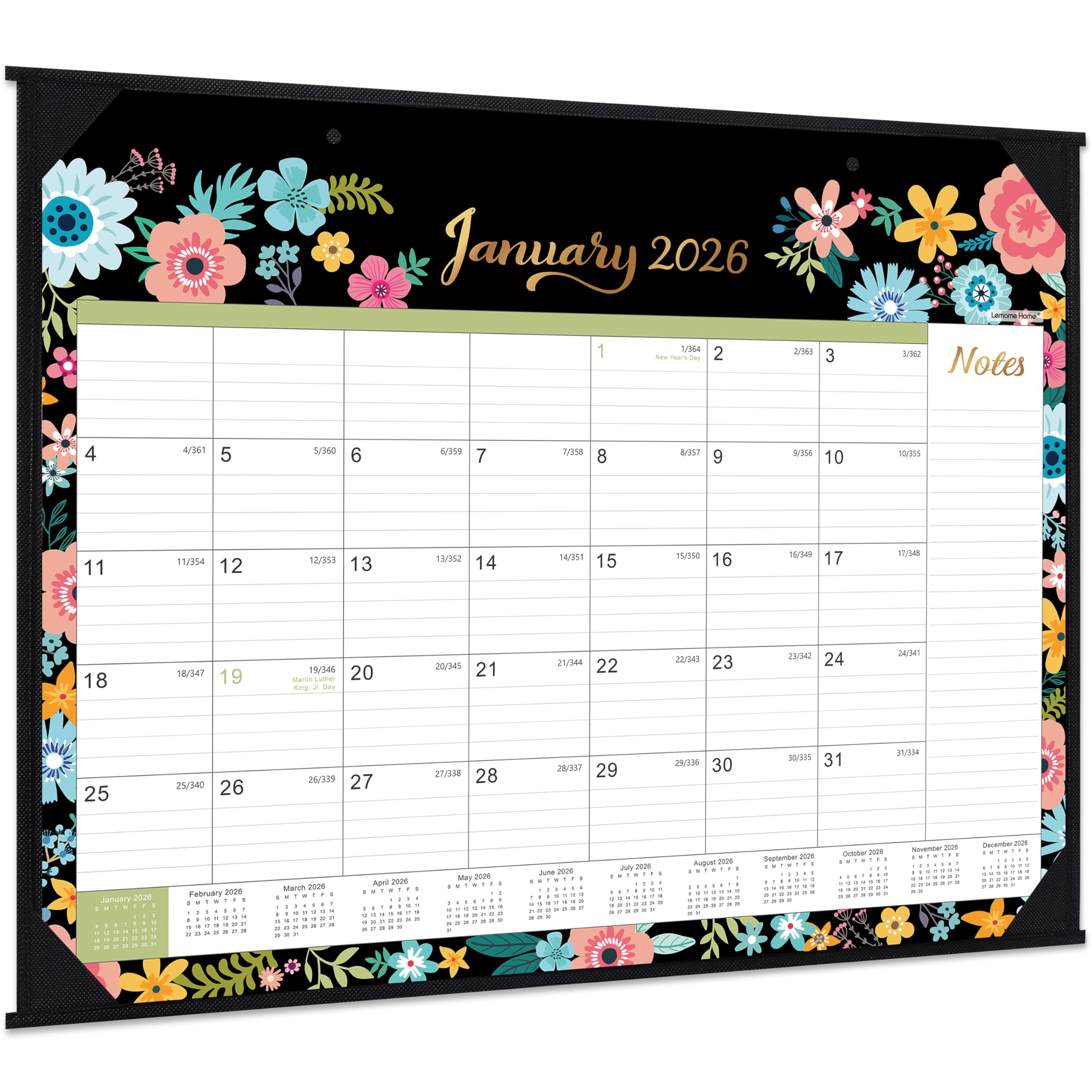 Photo 1 of 2026 Desk Calendar - Large Desk Calendar 2026, Jan. 2026 - Dec. 2026, 22" x 17", 12 Months, Corner Protectors - Black Floral