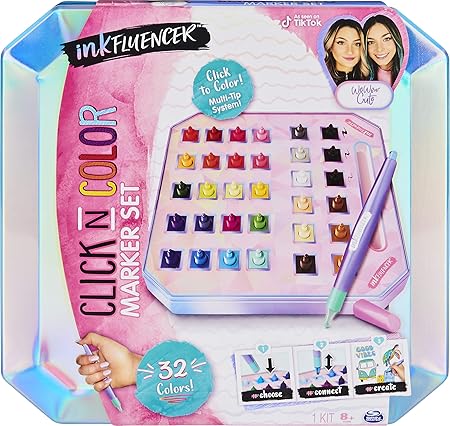 Amazon Com Inkfluencer We Wear Cute Click N Color Marker Set Activity Kit With 32 Click On Marker Tips Toys Games