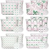Abbylike 12 Set Pink and Green Party Favor Bow Makeup Bag Compact Mirrors Coquette Preppy Bow Gift for Women Halloween Birthday Bridal Shower Bachelorette Girly Witch and Princess Party Supply