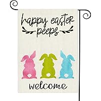 TGOOD Welcome Peeps Easter Garden Flag Double Sided Easter Bunny Vertical Burlap House Flags, Spring Garden Flag Rustic…