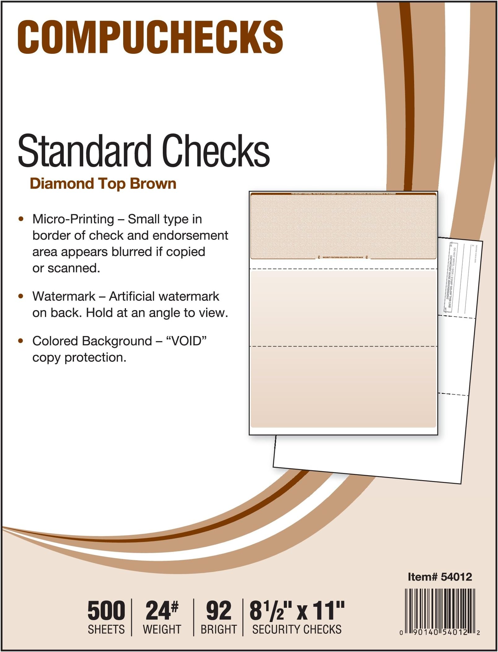 Business Voucher Check Stock - 500 Sheets, Check on Top, Brown Diamond