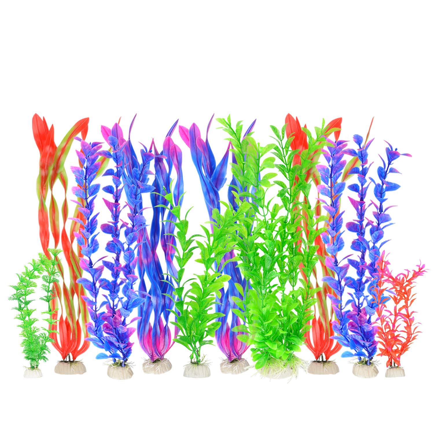 PETLOFT Artificial Aquarium Plants, Fish Tank Decoration Aquarium Simulation Water Plants Colorful Plastic Aquarium Décor Fish Tank Accessories, 10 Packs