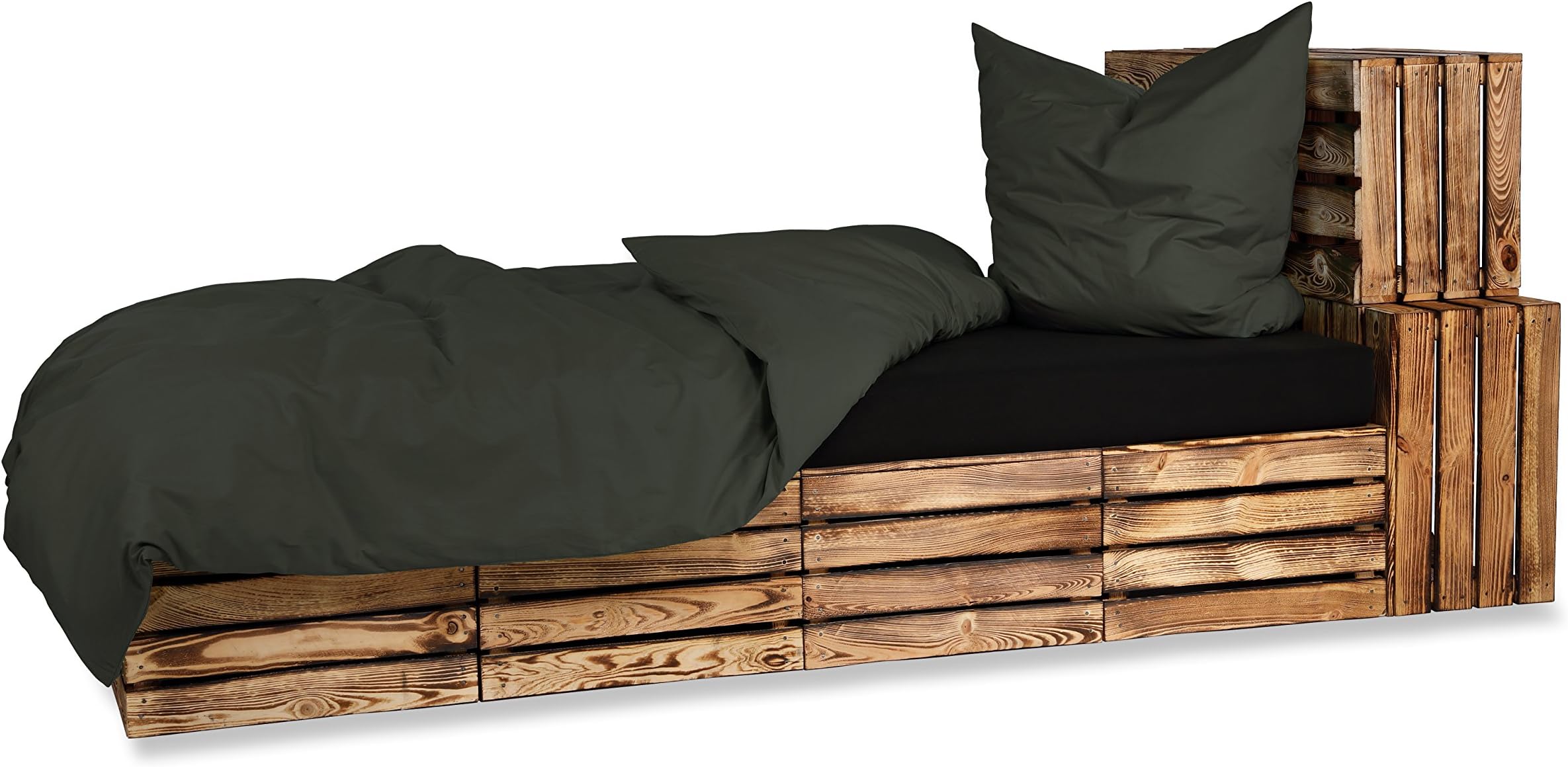 Renforcé Single Colour 4-Piece Bed Linen Set 135 x 200 + 80 x 80 cm 100% Cotton, Zip + Complimentary Terry Cloth Guest Towel 30 x 50 cm Anthracite, charcoal, 2x ca. 80x80 cm 2x ca. 135x200 cm