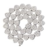 Lulu Mel Iced 12mm Heart Baguette Chain Necklace For Women, Hip Hop Full CZ 14K Gold Plated 16-18 Inches Choker Necklace Rapper Chains With Gift Box