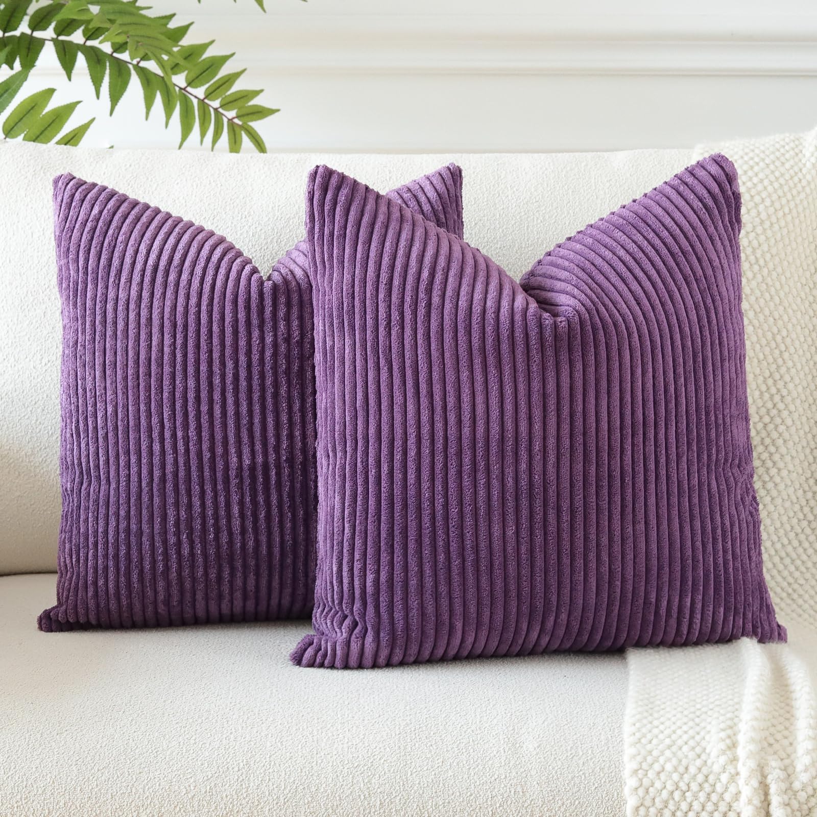 JOTOM Pack of 2 Corduroy Cushion Covers 40x40 cm Soft Striped Solid Decorative Throw Pillow Covers Cushion Pillow Cases for Couch Sofa Living Room Bed Home Boho Decor 16x16 Inch (Eggplant Purple) โ image 1