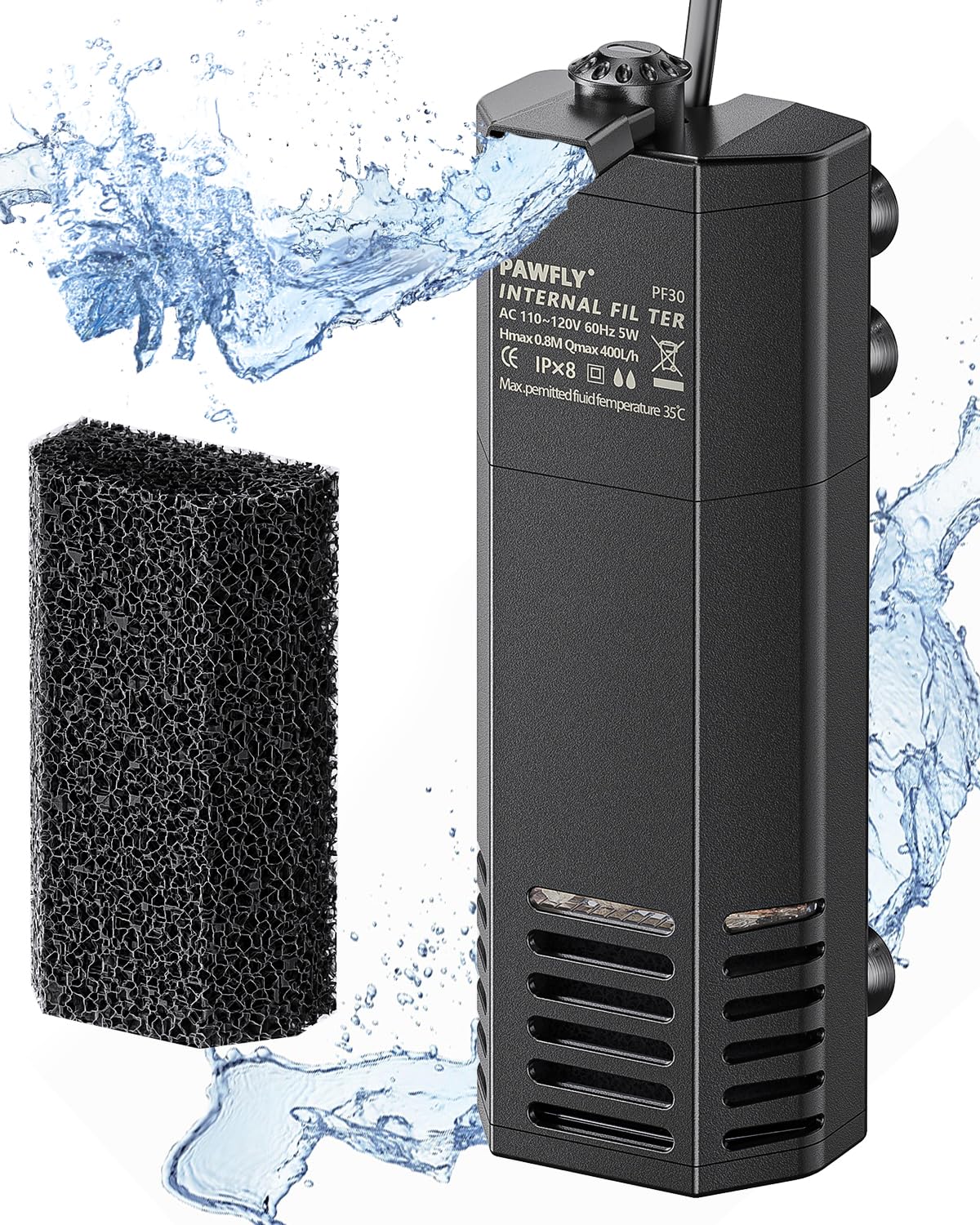 Photo 1 of Pawfly Internal Aquarium Filter Adjustable Submersible Power Filter with Water Pump Quiet Biochemical Sponge Multifunctional Filter for Fish Tank up to 30 Gallons