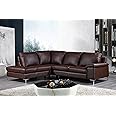 Cortesi Home Dallas Leather Sectional Sofa Side Facing Lounge, Left Chaise, Brown