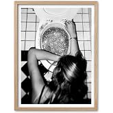EcoHest 12x16 in After the Disco Party Framed Wall Art for Bathroom | Natural Oak Wood Frame, Canvas Wall Art, Black &amp; White Funny Wall Decor for Bathroom, Bedroom, Dorm Room, College Room, 1Pack