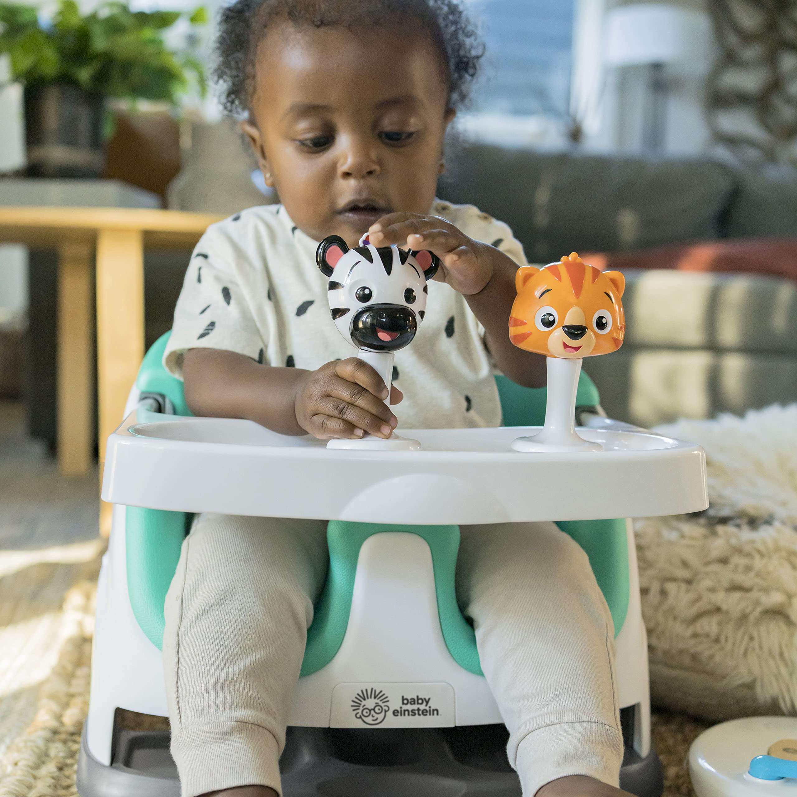 Baby Einstein Dine & Discover Multi-Use Booster Feeding & Floor Activity Seat with Self-Storing Tray